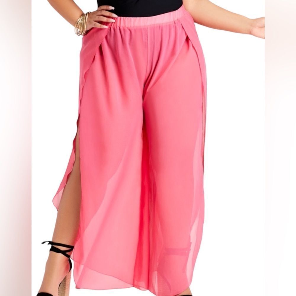 YMI PINK SHEER COVER UP PANTS SPLIT LEG SWIM COVER UP FUCHSIA SMALL